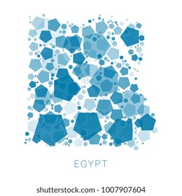 map of Egypt filled with abstract mosaic of pentagons of different sizes and degrees of transparency with name of the country on white background