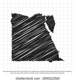 Map of Egypt freehand drawing on a sheet of exercise book. Vector illustration.