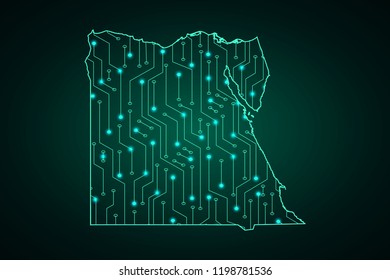 Map of Egypt, network line, design sphere, dot and structure on dark background with Map Egypt, Circuit board. Vector illustration. Eps 10