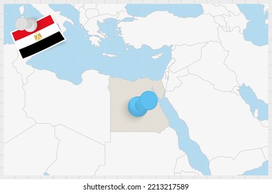 Mapa de Egipto con un pin azul. Bandera enclavada de Egipto, ilustración vectorial.