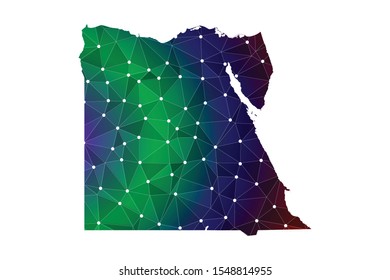 Map of Egypt from Polygonal wire frame low poly mash, contours network line, dot and structure. Vector Illustration EPS10.