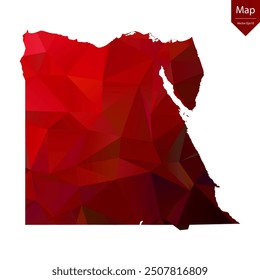 Map of Egypt - Red Geometric Rumpled Triangular , Polygonal Design. Vector illustration eps 10.