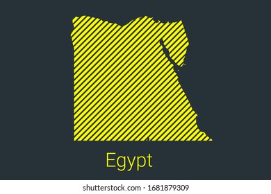 Map of Egypt, striped map in a black strip on a yellow background for coronavirus infographics and quarantine area markers and restrictions. vector illustration