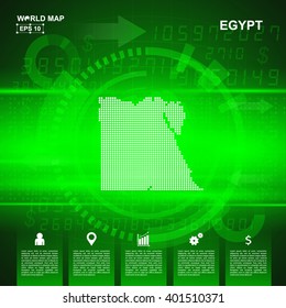 Map Of Egypt,Abstract Green Background, Pixel Vector Illustration