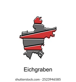 Map of Eichgraben City flat element design with outline, vector on white background