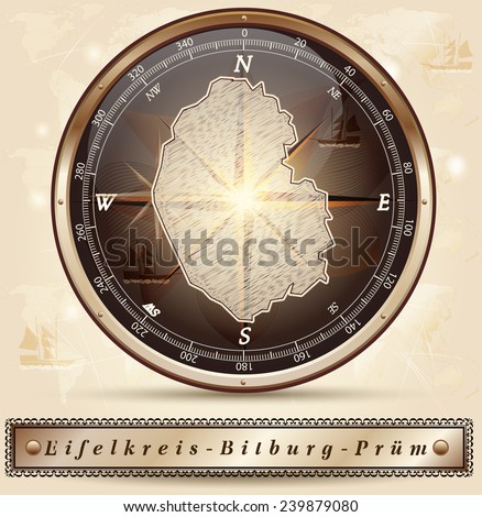 Map of Eifelkreis-Bitburg-Pruem with borders in bronze
