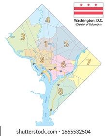 Map of the Eight Districts of Washington DC with flag