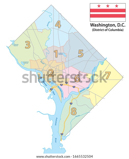 Map Eight Districts Washington Dc Flag Stock Vector (Royalty Free ...