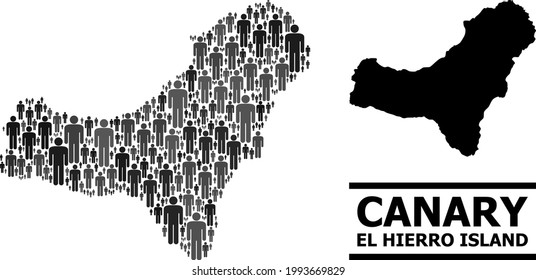 Map of El Hierro Island for demographics posters. Vector population abstraction. Concept map of El Hierro Island composed of social icons. Demographic concept in dark gray color tones.