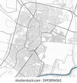 Map of El Mahalla El Kubra, Egypt. Detailed city vector map, metropolitan area. Streetmap with roads and water.