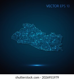 Map of El Salvador abstract illustration of global social communication, polygonal map with connecting dots and lines. Vector illustration eps 10.