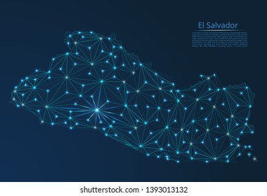 Map of El Salvador connection. Vector low-poly image of a global map with lights in the form of cities or population density, consisting of points and shapes in the form of stars and space.