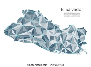 Map of El Salvador connection. Vector low-poly image of a global map with lights in the form of cities or population density, consisting of points and shapes and space. Easy to edit