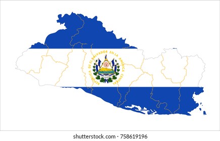 Map Of El Salvador With Flag Isolated On White Background.