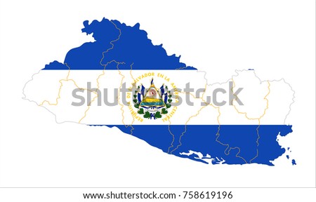 Map Of El Salvador With Flag Isolated On White Background.