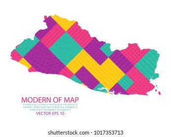 Map of El Salvador - Modern Geometric dots and lines background, colorful carving art - blue, yellow and violet. Vector illustration eps 10.