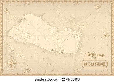 Map of El Salvador in the old style, brown graphics in retro fantasy style