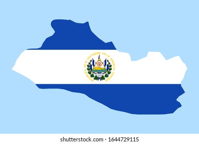 Map of El Salvador on a blue background, Flag of El Salvador on it.