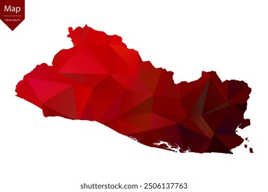 Mapa de El Salvador - Rojo Geométrico Rumpled Triangular, Diseño Poligonal. Ilustración vectorial eps 10.