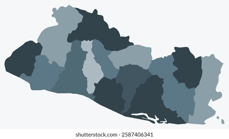 Map of El Salvador with regions. Just a simple country border map with region division. Blue grey color palette. Flat El Salvador shape with administrative division. Vector illustration.