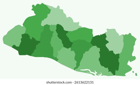 Map of El Salvador with regions. A simple country border map with region division. Green color palette. Blank El Salvador shape with administrative division. Vector illustration.
