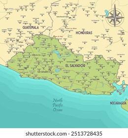 Map of El Salvador vintage fantasy style