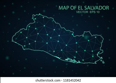 Map El Salvador. Wire Frame 3D mesh polygonal network line, design sphere,El Salvador map on dark background. Vector illustration eps 10.