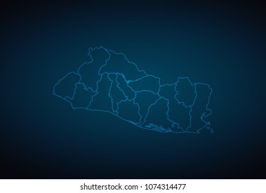 Map El Salvador-Abstract High Detailed Glow Map on Dark Background for design app, ui,Travel. Vector eps 10.