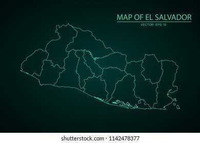 Map of El Salvador,Green map on dark background of map of El Salvador symbol for your web site design map. Vector illustration eps 10.