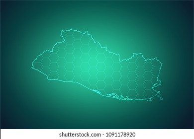 Map of El Salvador-Wire frame 3D mesh polygonal network line, design sphere, dot and structure. Vector illustration eps 10.