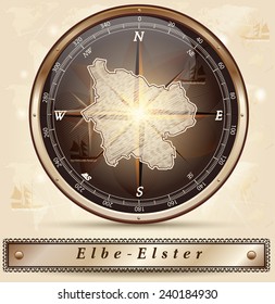 Map of Elbe-Elster with borders in bronze