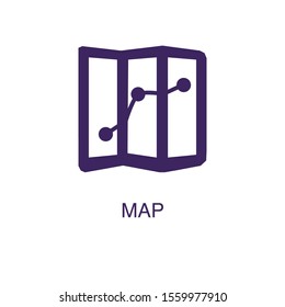 Map element in flat simple style on white background. Map icon, with text name concept template