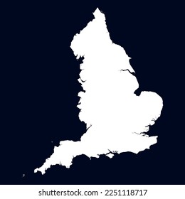 The map of England in black colour isolated on black background. Vector illustration
