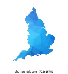 Map of England - Blue Geometric Rumpled Triangular , Polygonal Design For Your . Vector illustration eps 10.