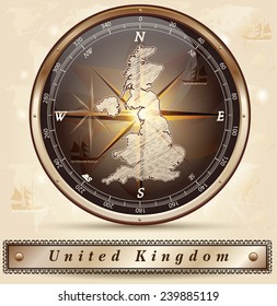 Map of England with borders in bronze