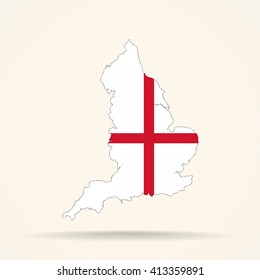 Map of England in England flag colors

