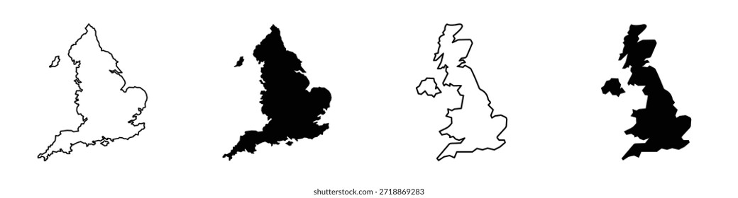 Map of England icon in linear and clipart style pack on white background.