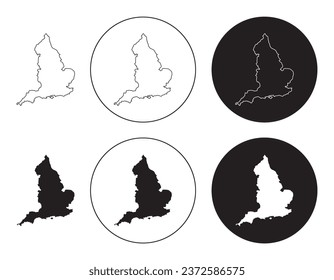Map of England icon set. england area vector symbol in black filled and outlined style.