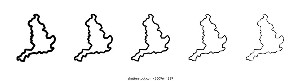Map of england icons vectors set in different stroke lines