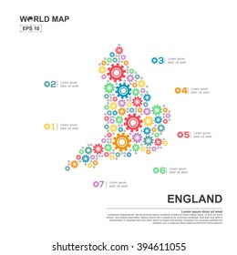 Map Of England Infographic design template with gear chain