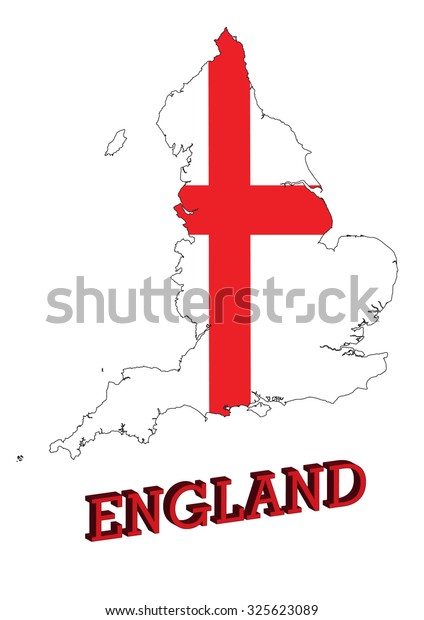 Map of\
England, UK with St. George\'s cross flag\

