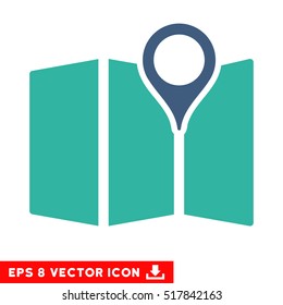 Map EPS vector icon. Illustration style is flat iconic bicolor cobalt and cyan symbol on white background.