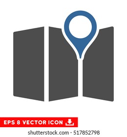 Map EPS vector pictogram. Illustration style is flat iconic bicolor cobalt and gray symbol on white background.