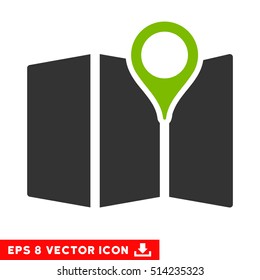 Map EPS vector pictograph. Illustration style is flat iconic bicolor eco green and gray symbol on white background.