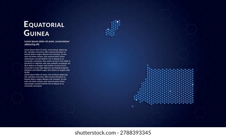 Map of Equatorial Guinea. Digital dot map highlighting the country's most important cities. Created using a precise pattern of small dots that form the recognizable silhouette of the country. Technology themed digital projects