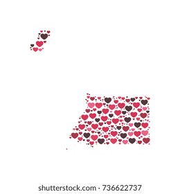 map of equatorial guinea filled with hearts of different sizes and colors