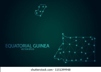 Map of Equatorial Guinea - With glowing point and lines scales on The Dark Gradient Background, 3D mesh polygonal network connections. Vector illustration eps10.