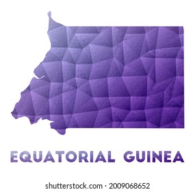 Mapa de Guinea Ecuatorial. Baja ilustración policial del país. Diseño geométrico púrpura. Ilustración vectorial poligonal.