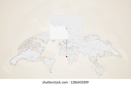 Map of Equatorial Guinea with neighbor countries pinned on world map. Abstract triangles World Map.