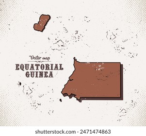 Mapa de Guinea Ecuatorial en el estilo antiguo, gráficos marrones en estilo retro occidental.